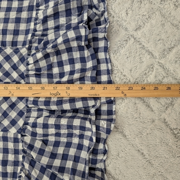 Anthropologie Maeve Shirt Womens XS Blue White Gingham Blouse Flounced Linen - Picture 6 of 8